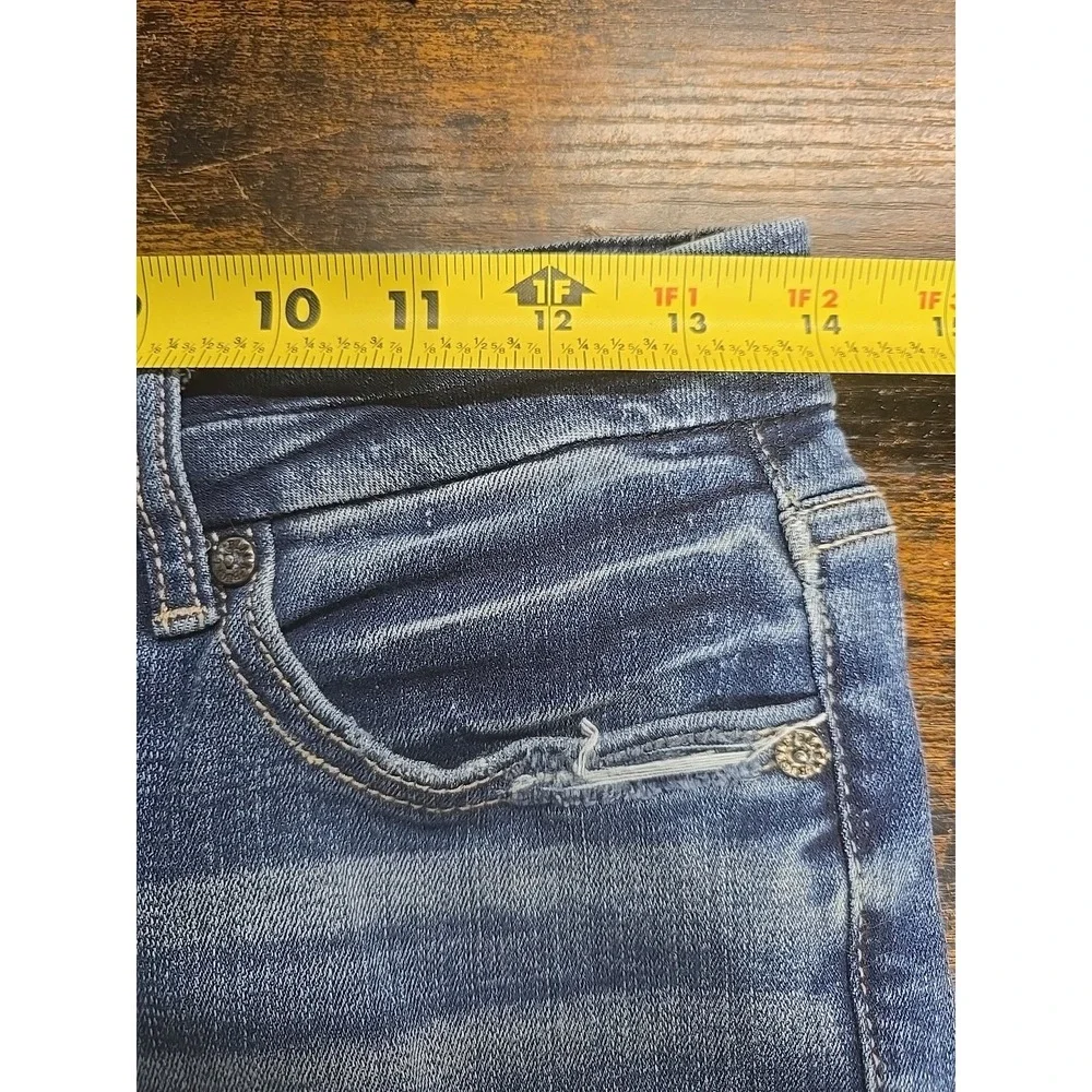BKE Sz 27x32 Skinny Women's Jeans Med Blue Distressed Low Rise Rock School Denim